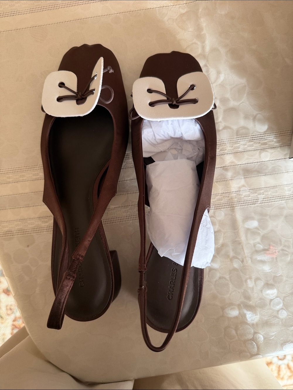 Charles & Keith Satin Slingback Flats in Brown size 8